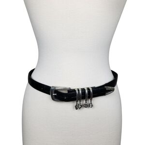 Brighton 4A503 Black Leather Snake Skin Silver Charm Belt Women Size M/L Size 32
